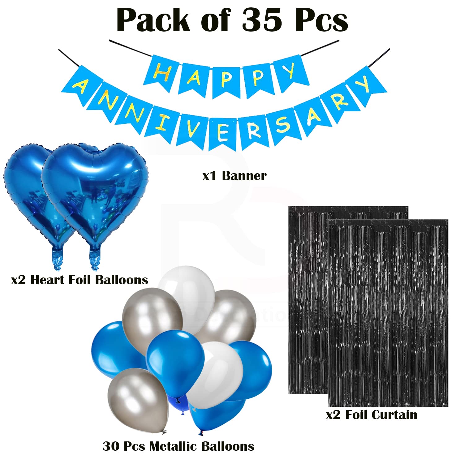 Anniversary Decorations Items for Home Set of - 35 Pieces Black & Gold DIY Combo Decor Kit with Happy Anniversary Golden Backdrop Decoration Items