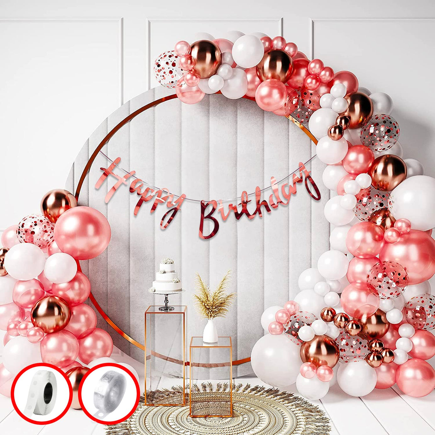 Rose Gold Birthday Decoration Items  - 60 Pcs