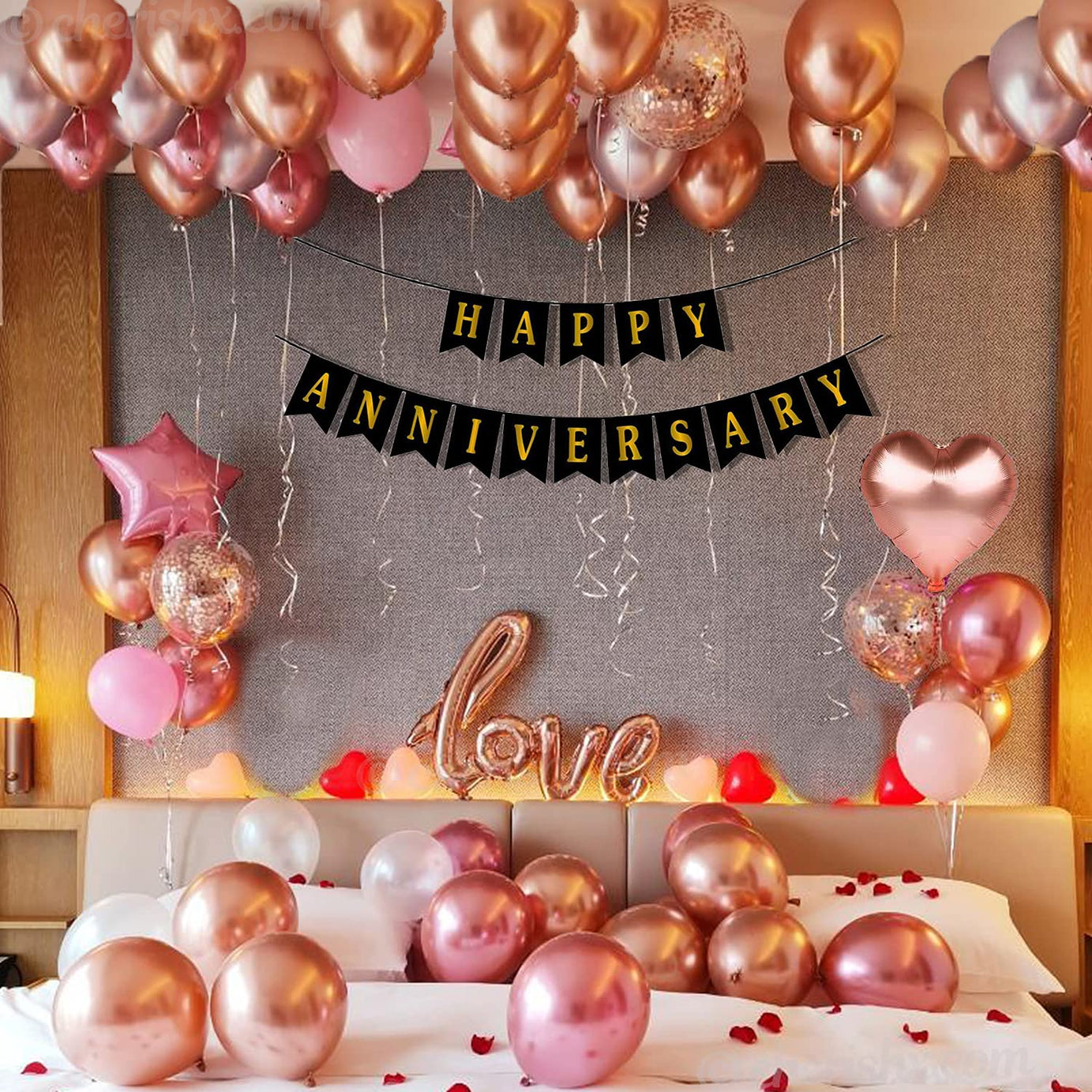 Rosegold Anniversary Balloon Decoration Kit -  Pack Of 25 Pcs