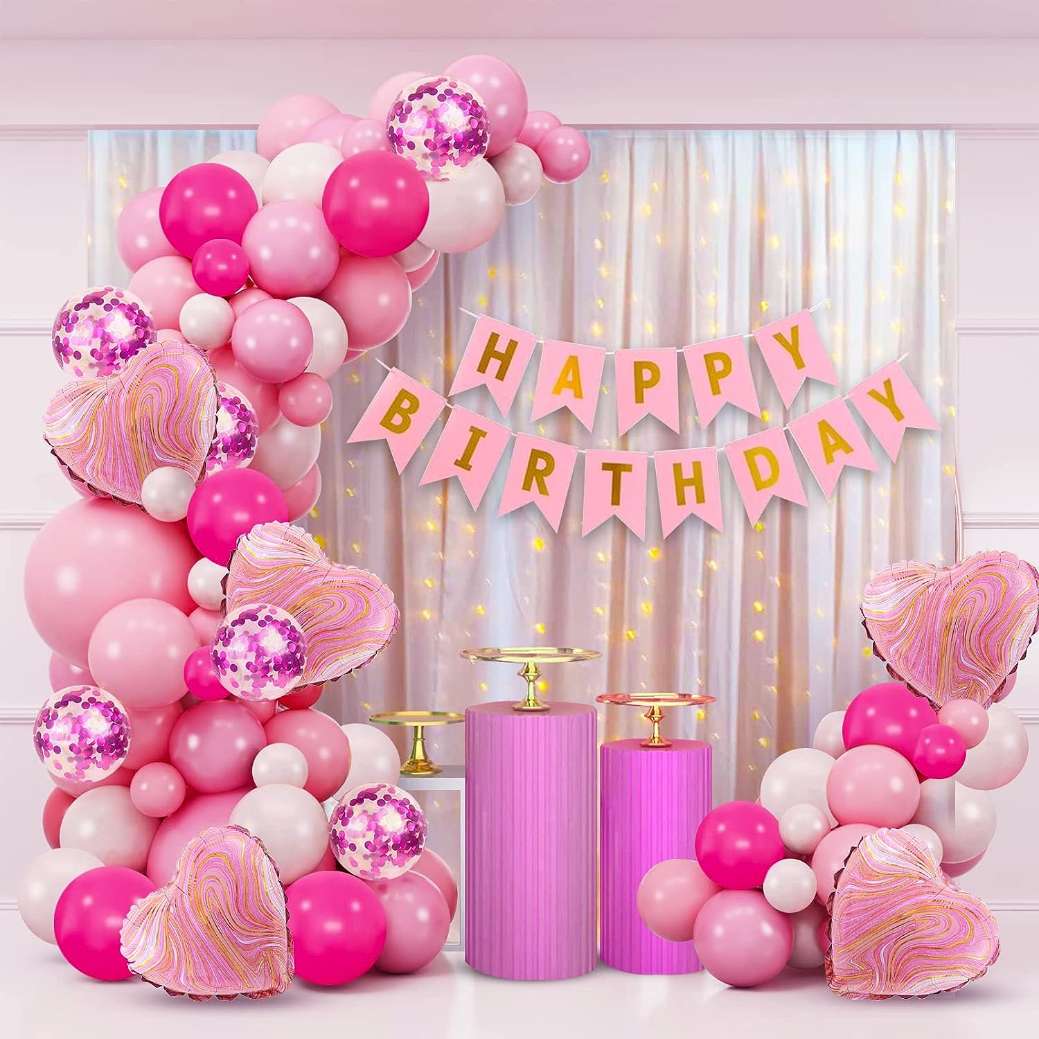 Birthday Decoration DIY Combo Items- Pack of 44 | Happy Birthday Decoration Kit For Girls | Happy Birthday Banner | Happy Birthday Balloons for Decorations Items