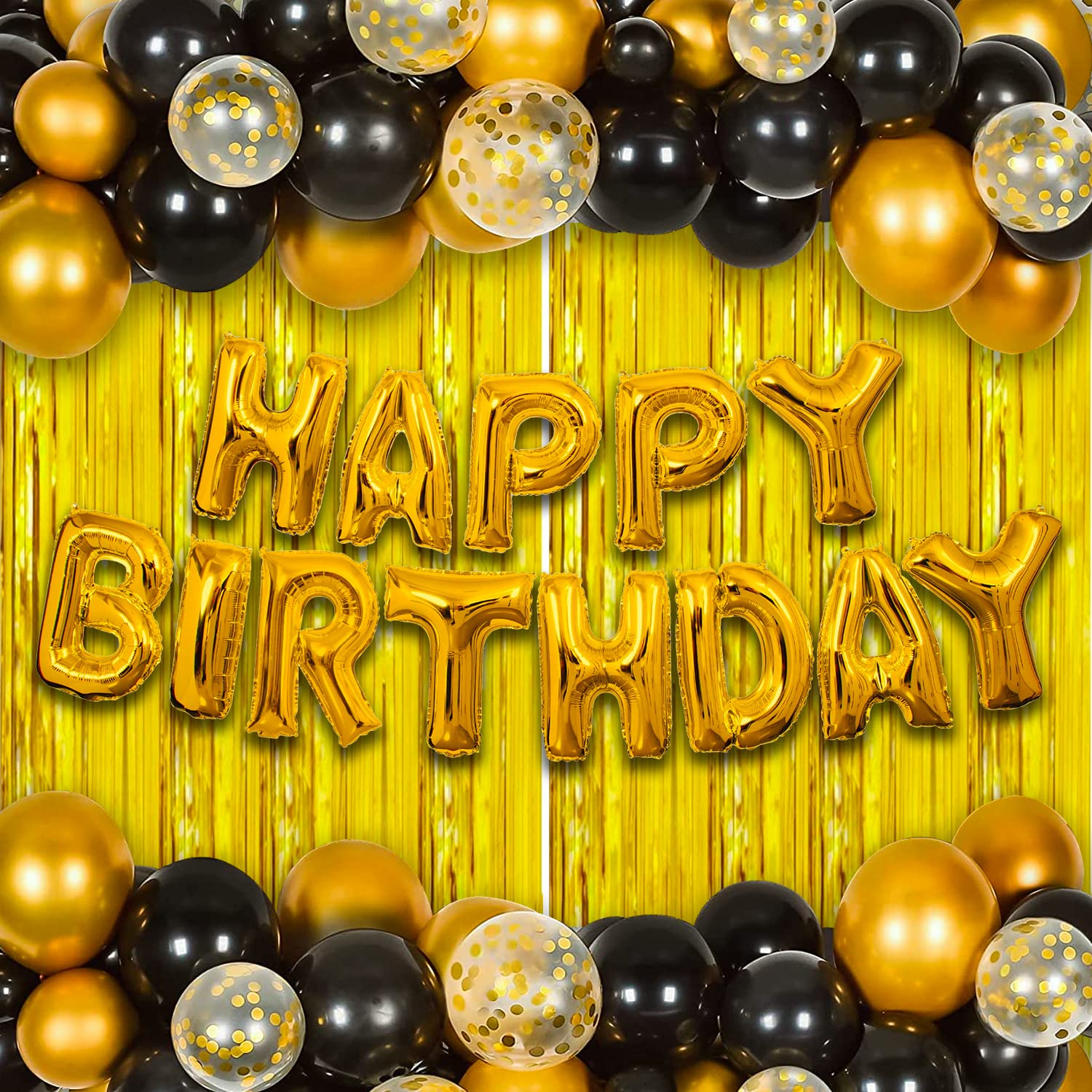 Happy Birthday Decoration Kit DIY Combo - 33pcs Metallic Rubber Balloons with Happy Birthday Letter Foil Balloon, Foil Curtain/Happy Birthday Decorations Items Set