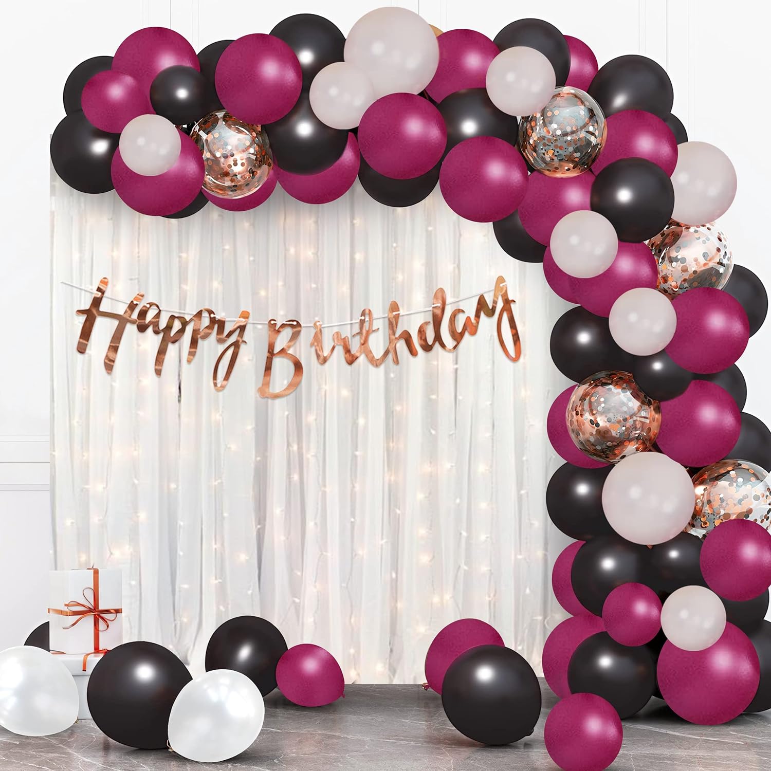 Black and Maroon Birthday Decoration Items - Pack of 72