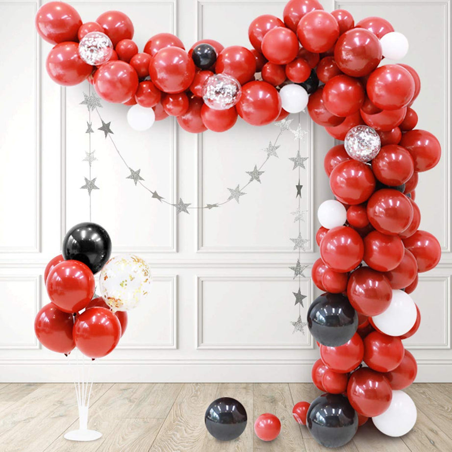 Rubber for Valentine Decoration DIY Combo, Anniversary, Bride to Be Party Decoration Balloon Garland Kit (Red, Black) - Pack of 115 Pieces