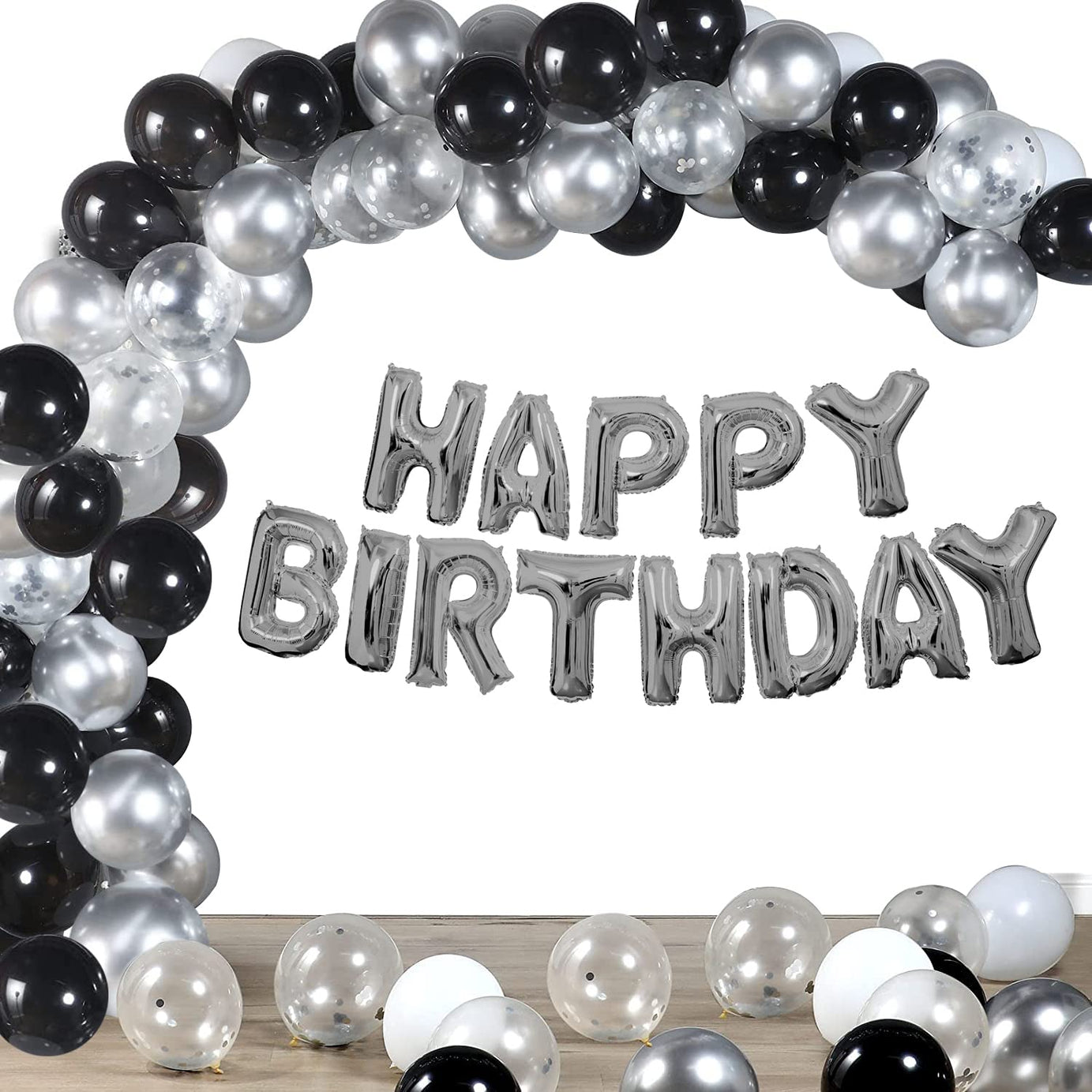 Black And White Birthday Decoration DIY Combo For 30Th, 40Th, 50Th, 60Th Birthday Rubber Balloons Banner Garland Arch Kit Decorations Set - 51 Pieces