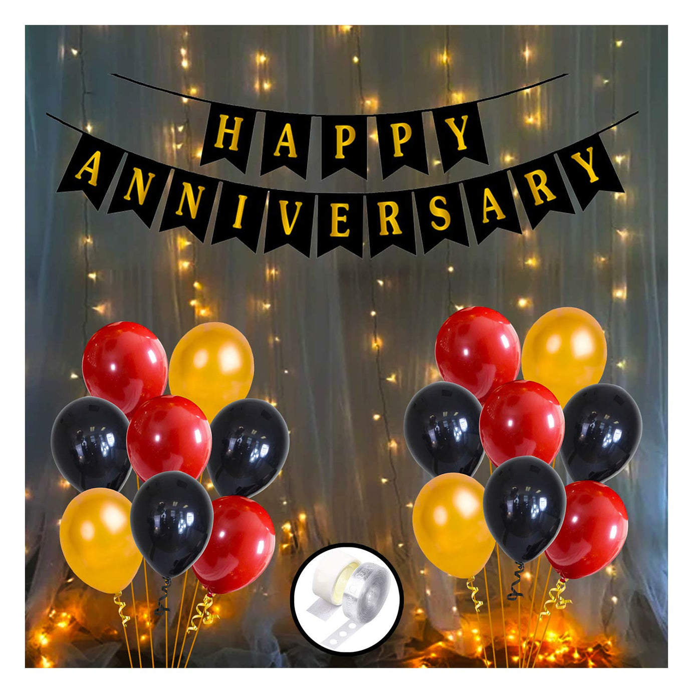 Happy Anniversary Decoration DIY Combo Items Kit - 54Pcs Wedding Anniversary Decoration Items |Happy Anniversary Banner |Balloons for Anniversary Decoration