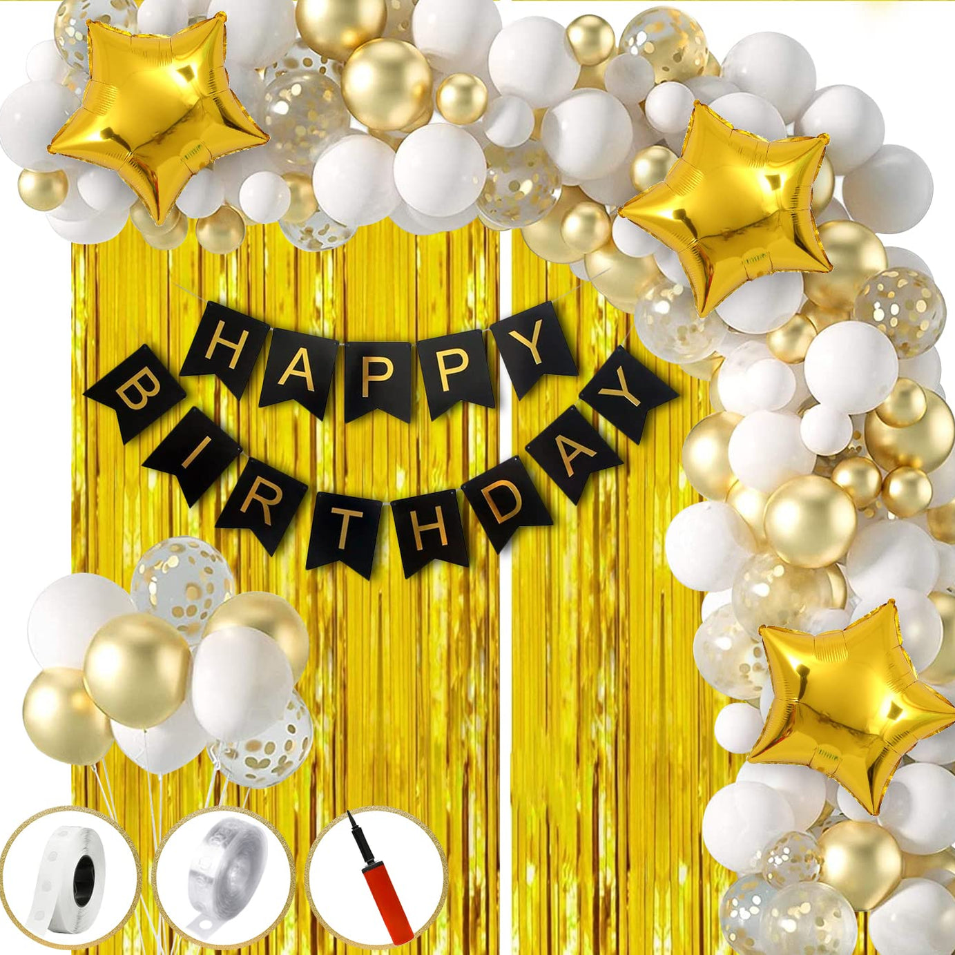 Happy Birthday Decoration For Husband Kit DIY Combo Set - 58pcs Birthday Bunting Metallic Balloons With Balloon Pump & Glue Dot - Happy Birthday Decorations Items