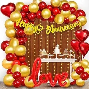 Red Gold Happy Anniversary Decoration Kit - 62 Pcs