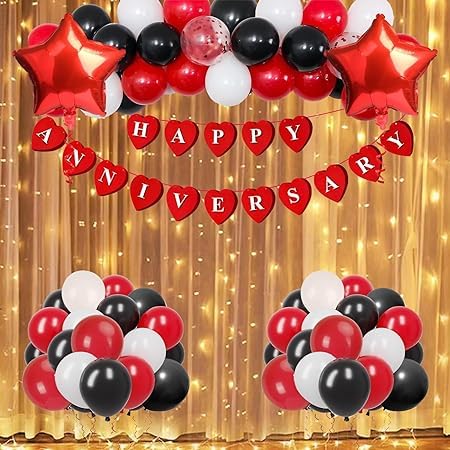 Happy Anniversary Decorations DIY Combo Set of 41 Pc Red Black White