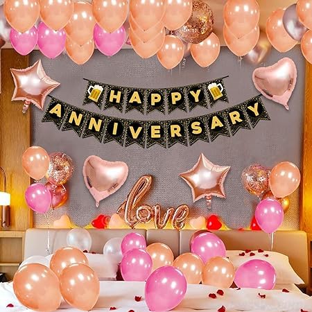 Rose Gold Combo Set Happy Anniversary Decoration  Kit - 31 Items