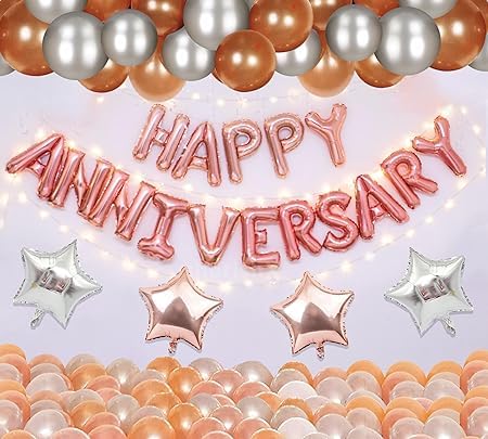 Happy Anniversary Decoration DIY Combo Items - 31 Items with Surprise Gift (Rose Gold Combo)