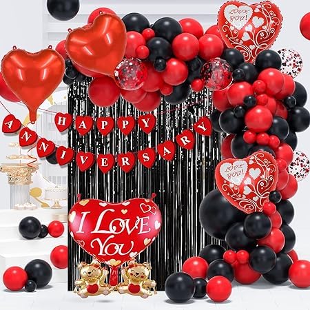 Red & Black Theme Happy Anniversary DIY Combo Set of 63 Pc