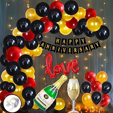 Happy Anniversary Decoration DIY Combo Kit - 57 Pcs Black Red Yellow