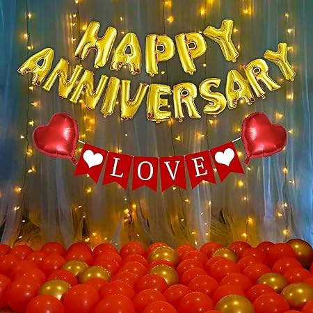 Happy Anniversary Decoration DIY Combo Kit - 40 Pc Red Golden