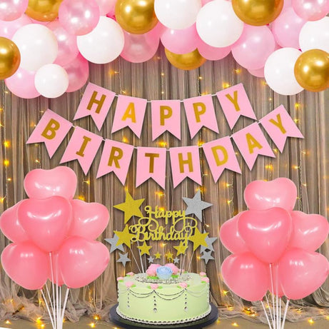 Pink Birthday Decoration Items Combo Set