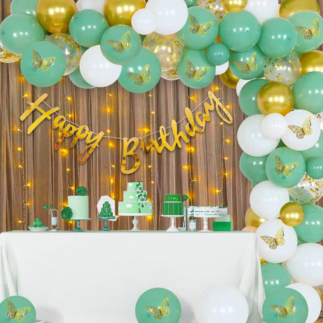 Green Birthday Decoration Items DIY Combo - Pack of 78