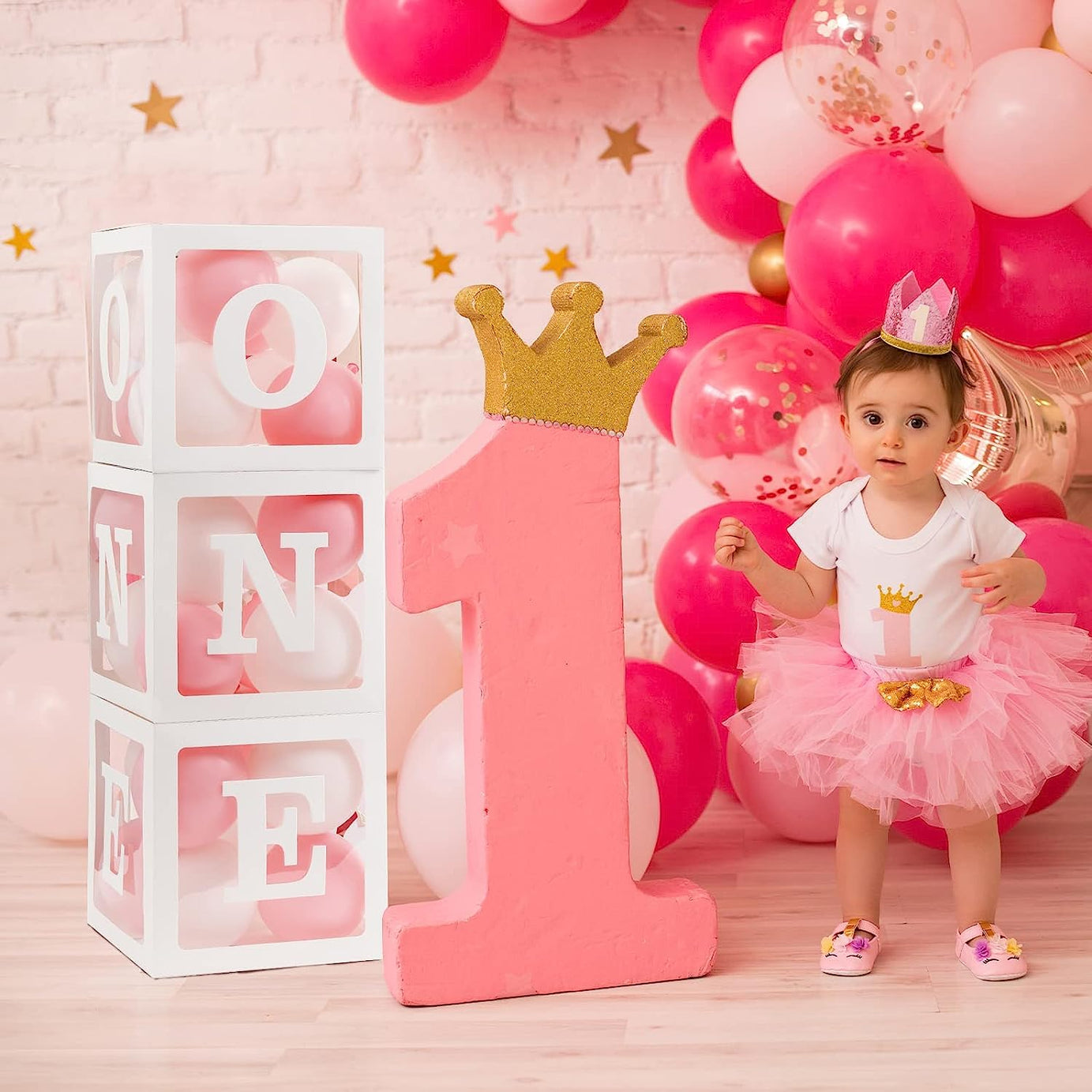 1st Birthday Paper Baby Balloon Box - 3Pcs (With Free Gift)