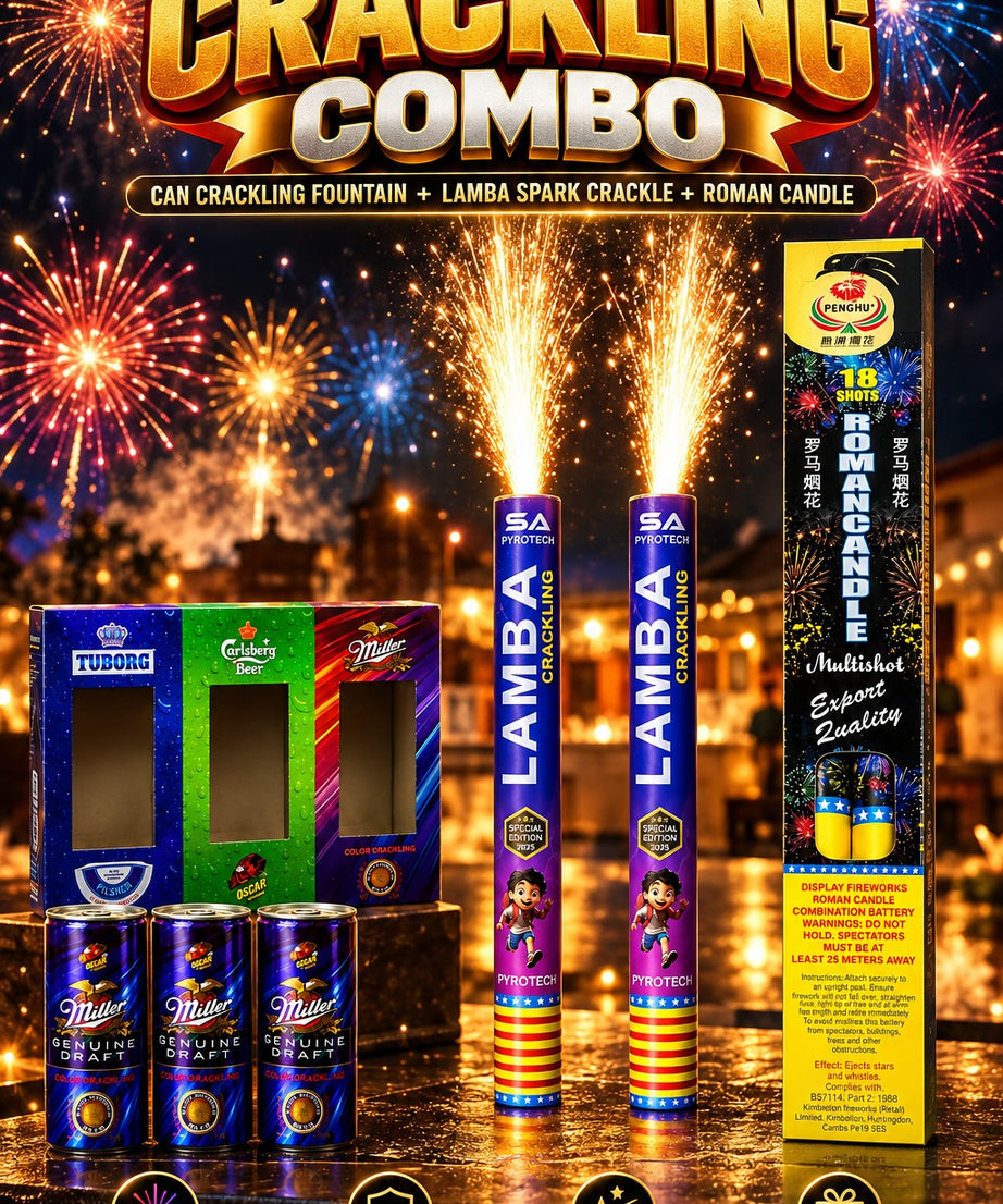 Crackling combo(Can Crackling Fountain + Lamba Spark Crackle + Roman Candle)