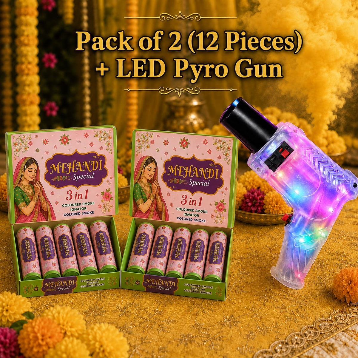 Wedding Haldi Color Refills With Gun(Yellow)